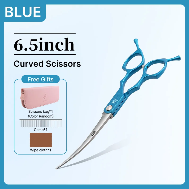 Fenice 6.5 Inch Colorful Straight Curved Thinning Chunker Shears Beginner Friendly Scissors Kit for Practice &Home Groomer Us - الصورة 9