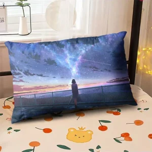 Starry Sky Sunset Sea Pillow, 2D Night Scene Pillow Core and Case Set, Aesthetic Pillow for Student Dormitory