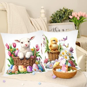 4pcs/set Easter Bunny Pillow Covers 45cm Egg Hunting Theme Pillow Case Spring Flower Easter Decoration Home Decor