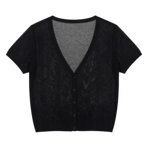 Outerwear Jerseys Summer Cardigan Women Cropped Blouses Korean Fashion Style Cute V-neck Women's Coat Black Bolero Woman Basic