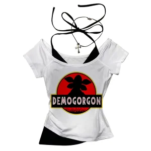Hawkins Demogorgon White Short Sleeve Vintage Basic Tees Ladies Clothes Grunge Graphic Top Casual T Shirt Women