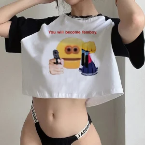 90s Femboy fairycore goth crop top Woman gothic  manga korean fashion graphic  t-shirts cropped