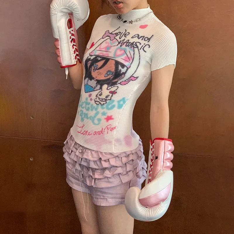 Karrram Japanese Y2k Anime Print T-shirt 2000s Aesthetics Kawaii Crop Top Vintage Harajuku Cutecore Short Sleeve T Shirts Lolita - Image 4