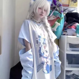 Japanese Woman Clothing With Removable Sleeve T-shirts Short Long Sleeve Female Clothing 2000s Summer Spring Kawaii y2k Clothes
