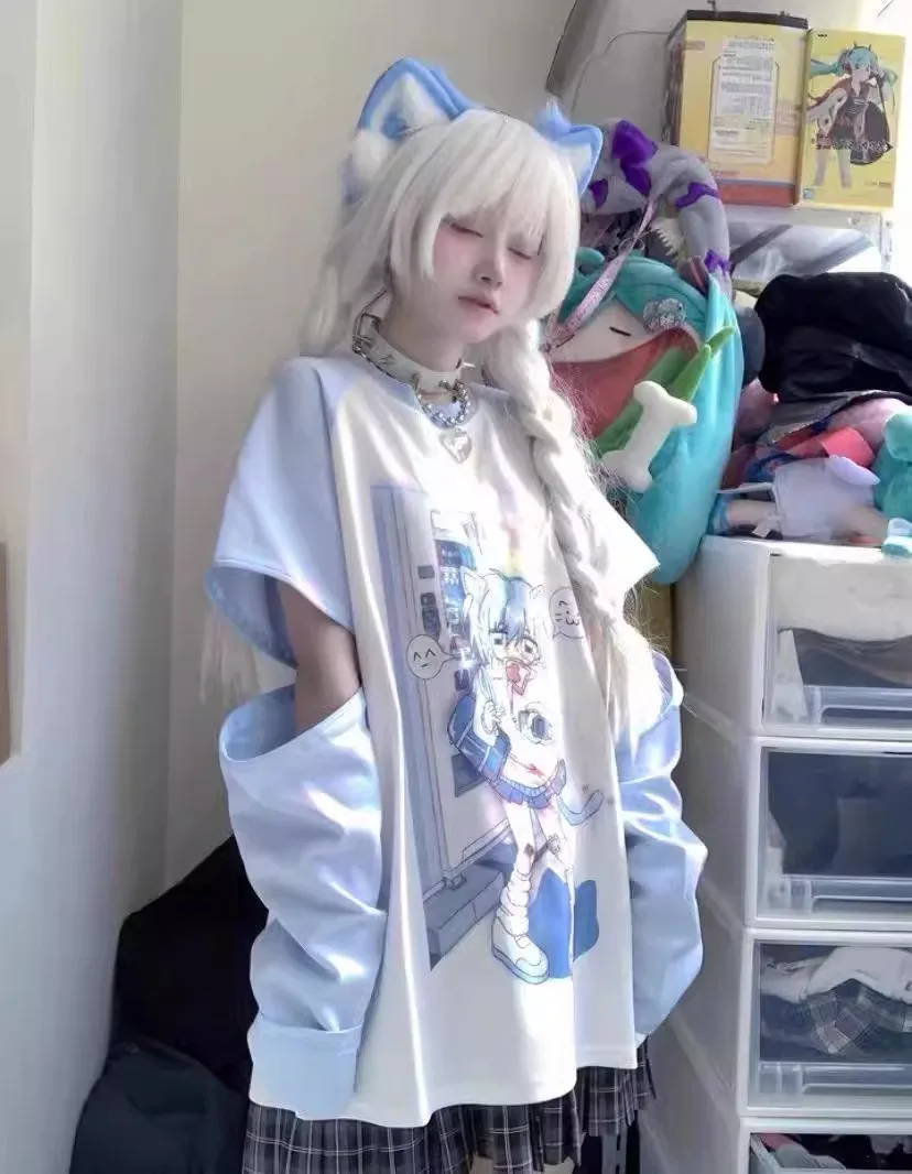 Japanese Woman Clothing With Removable Sleeve T-shirts Short Long Sleeve Female Clothing 2000s Summer Spring Kawaii y2k Clothes - Image 6