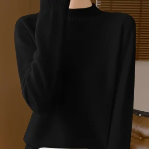 Women's Elegant Basic Style Pullover 100% Merino Wool Knitwear Autumn Winter Warm Solid Casual Loose Exquisite Clothing Tops