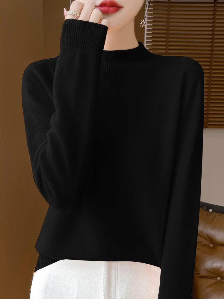 Women's Elegant Basic Style Pullover 100% Merino Wool Knitwear Autumn Winter Warm Solid Casual Loose Exquisite Clothing Tops - Image 9