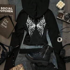 Casual women's wear minimalist printed solid color fitted hooded sweatshirt T-shirt, autumn, zipper cardigan pattern