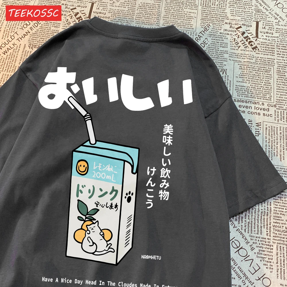 Cute Japanese Cat Print Oversized T-shirt Women Men Short Sleeve Loose Casual Tee Shirt Streetwear Tops Cotton Harajuku Clothing - الصورة 12