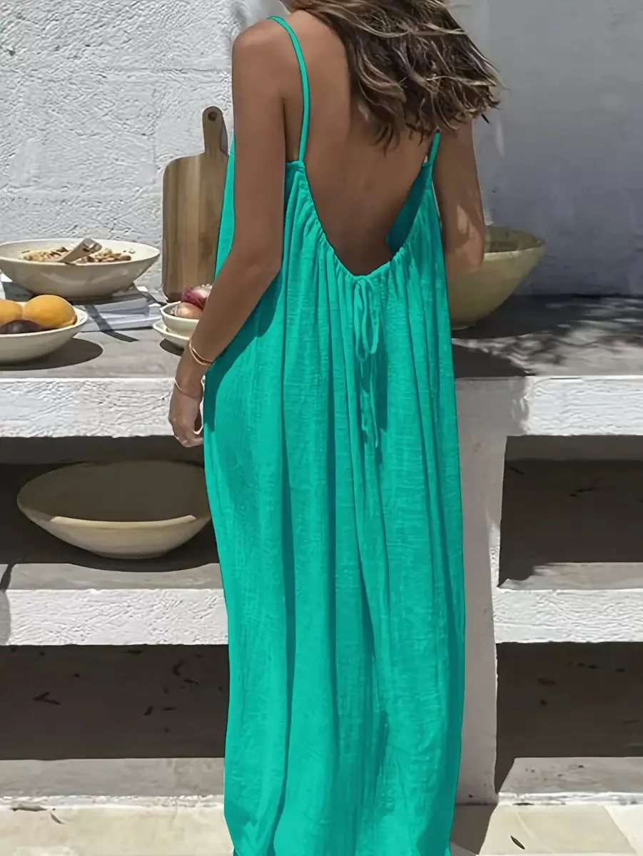 2026 New Women's Strap Dress Open-Back Loose Homewear Dress - Image 2
