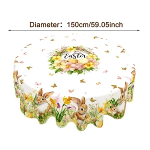 Spring Floral Easter Tablecloth Bunny Eggs Garden Tablecloth Rustic Easter Decorations for Home 2026 Kitchen Dining Table Cover
