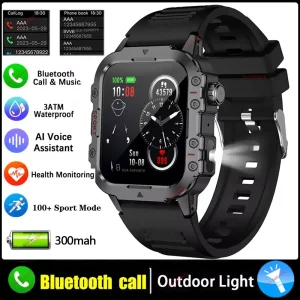 2026 Rugged Military Smart Watch Men's Watch 2.01Inch HD Touch Screen Voice Bluetooth Call LED Flashlight Outdoor Smartwatch Man