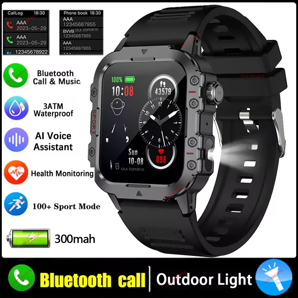 2026 Rugged Military Smart Watch Men's Watch 2.01Inch HD Touch Screen Voice Bluetooth Call LED Flashlight Outdoor Smartwatch Man - Image 15