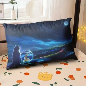 Starry Sky Sunset Sea Pillow, 2D Night Scene Pillow Core and Case Set, Aesthetic Pillow for Student Dormitory