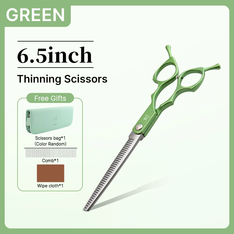 Fenice 6.5 Inch Colorful Straight Curved Thinning Chunker Shears Beginner Friendly Scissors Kit for Practice &Home Groomer Us - الصورة 13