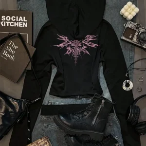 Casual women's wear minimalist printed solid color fitted hooded sweatshirt T-shirt, autumn, zipper cardigan pattern