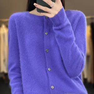 Long Sleeve 100% Merino Wool Sweaters Spring Autumn Women O-Neck Knitwear Tops Clothing Fashion Basic Tops