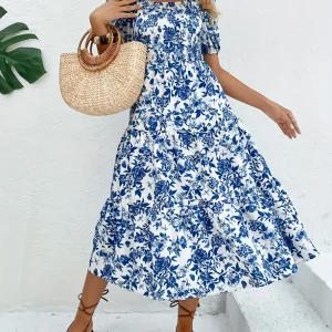 Elegant Direction Long Floral Print Dress with Collar Floral Print Maxi Dress Women's Fashion Elegant Style
