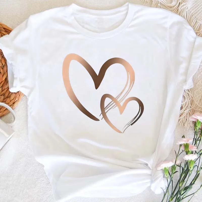 Summer New Fashion Women's Heart Printed T-shirt Trendy Casual Round Neck Top Short Sleeves Women T-shirt Women Clothing - الصورة 6