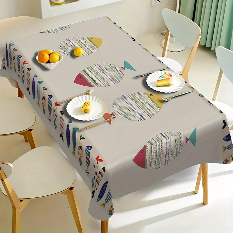 Colorful Fish Pattern Decorative Print Rectangular Tablecloth Suitable for Dining Coffee Table Use Party Decoration Tablecloth