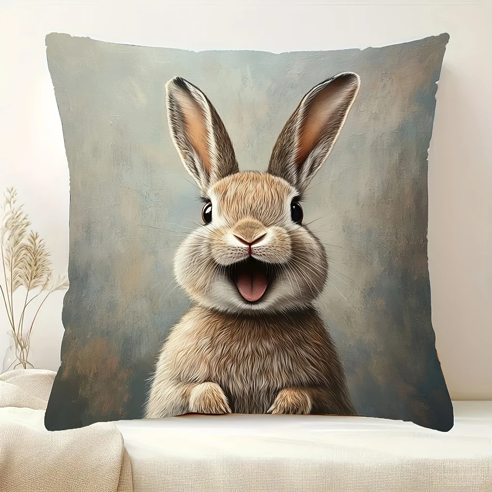 1PC Easter Bunny Pillow with Eggs ,Decorative sofa cushion cover, home decoration, 2D printing. - الصورة 10