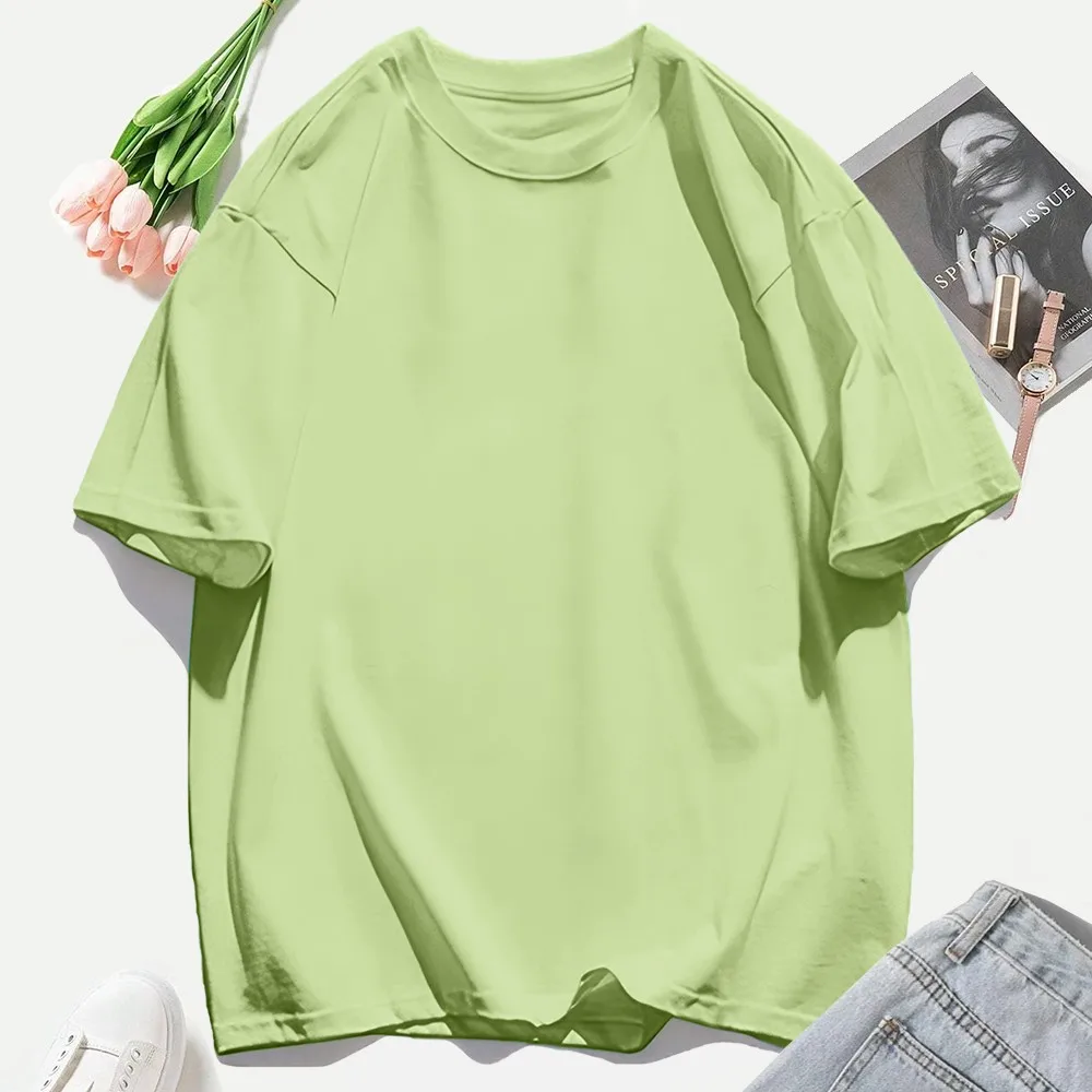 Y2K Woman 100% Cotton T Shirts Solid Color Casual T-Shirt O-Neck Summer Tops For Women Fashion Oversized Female Sportswear - Image 25