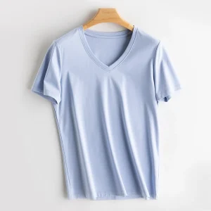 SuyaDream Women Solid T shirts, Silk Cotton Blend, O Neck, Short Sleeved Solid Tee,2025 Summer Candy Colors Basic Cozy Top Green