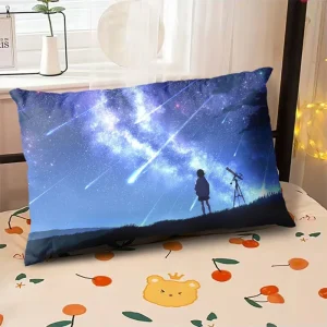 Starry Sky Sunset Sea Pillow, 2D Night Scene Pillow Core and Case Set, Aesthetic Pillow for Student Dormitory