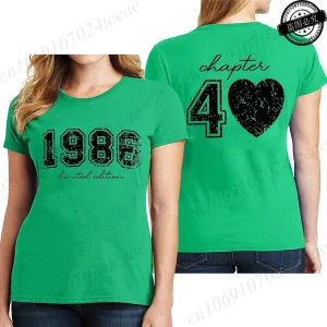 Short Sleeve T-Shirts for Women 40th Birthday Regular Sportswear Vintage 1986 40 Bday Women's Stretch Polyester Casual Creative