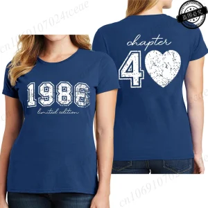 Short Sleeve T-Shirts for Women 40th Birthday Regular Sportswear Vintage 1986 40 Bday Women's Stretch Polyester Casual Creative