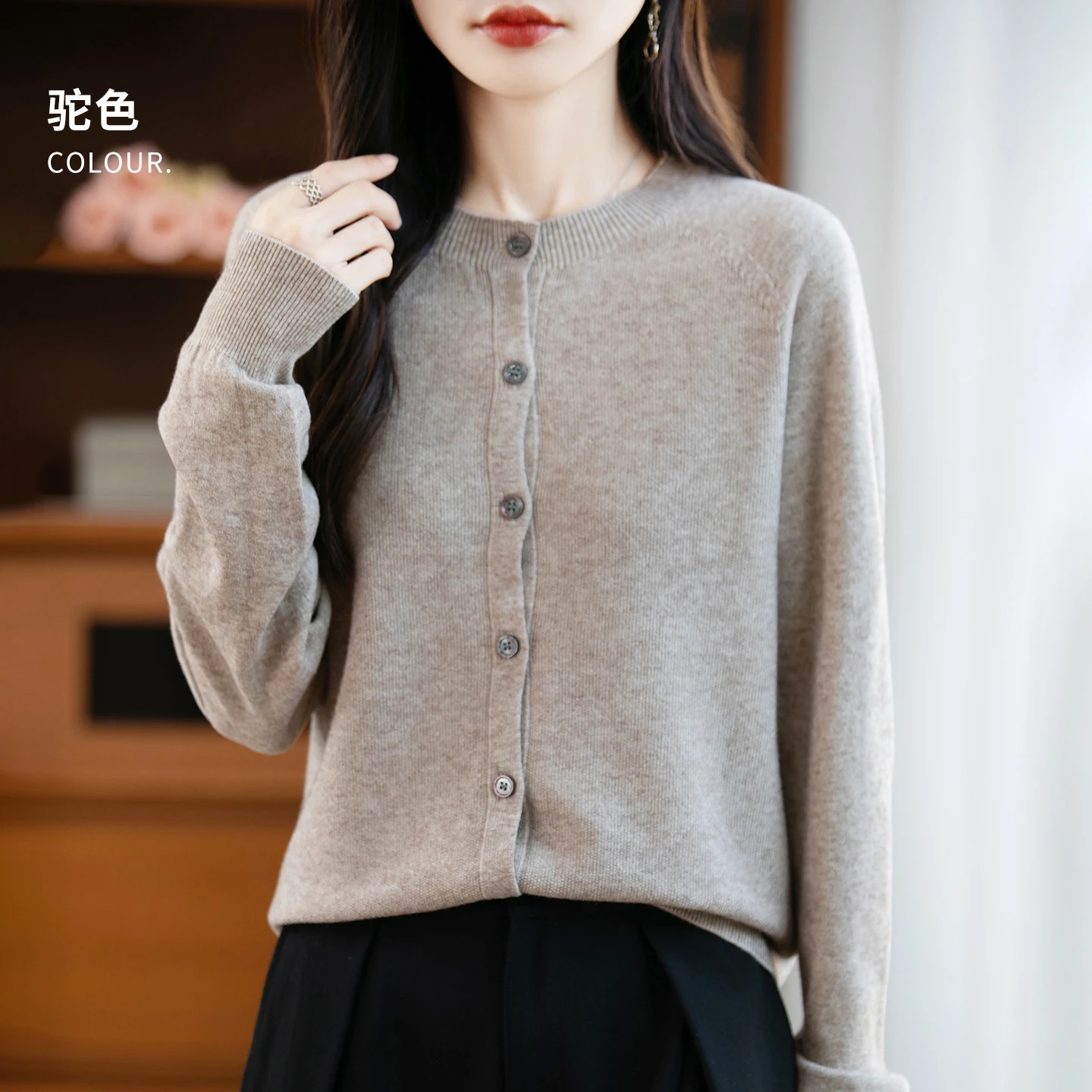 Classic Merino Wool Woman Sweater Basic Female Autumn Winter Knitted Cardigan Elegant Ladies Cashmere Long Sleeve Clothing Tops - Image 8