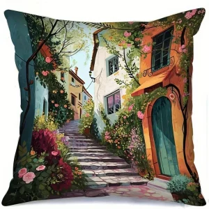 Home Decor Vibrant European Scenes Printed Pillow Covers Pattern Cushion Cover Suitable For Sofa Bedroom Car Pillow Cover