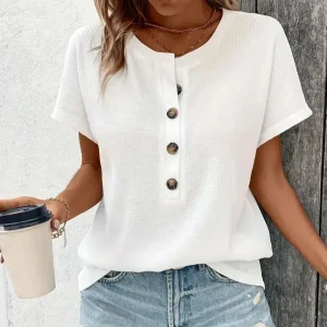 Europe and America large solid color short sleeve T-shirt women summer new loose V-neck casual all-matching three-point sleeve b