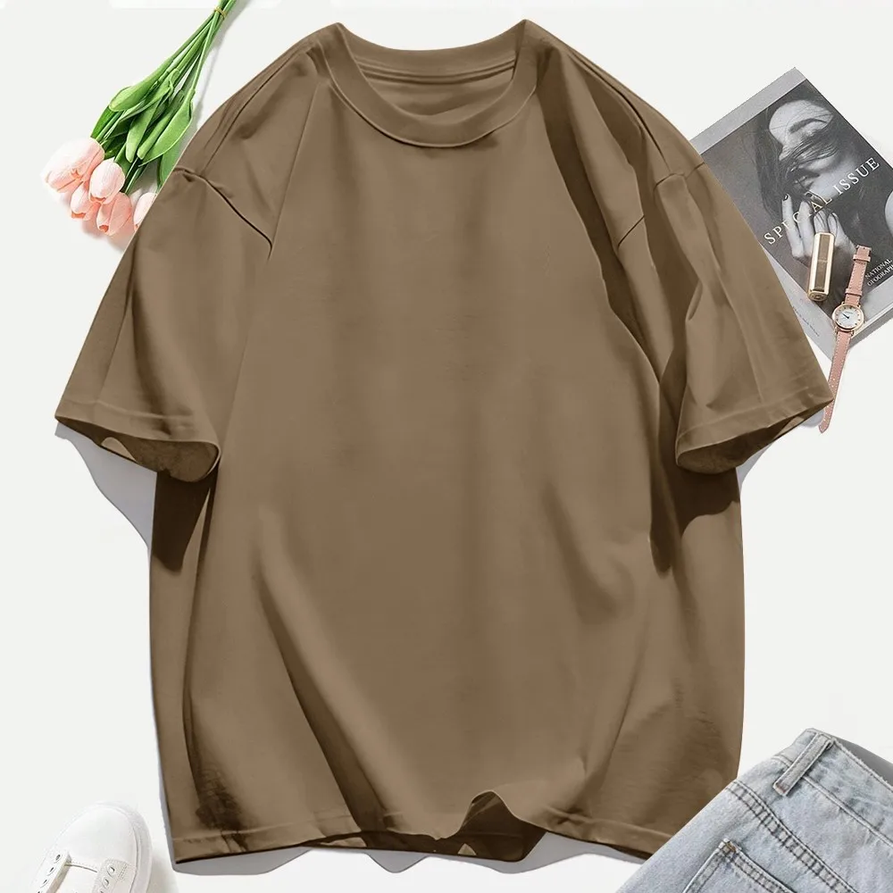 Y2K Woman 100% Cotton T Shirts Solid Color Casual T-Shirt O-Neck Summer Tops For Women Fashion Oversized Female Sportswear - Image 8