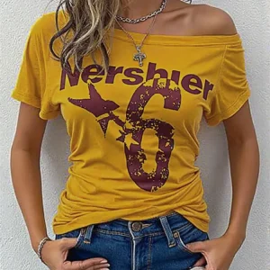 Summer Y2k Sport Off shoulder Top Women Sexy Vintage 2000s Short sleeve T shirt  Lady Body Basic Crop Top Female Casual