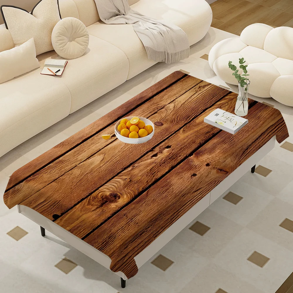 Beautiful Wood Rectangular Tablecloths Washable Wedding Party Kitchen Dining Living Room Birthday Decoration Table - الصورة 11