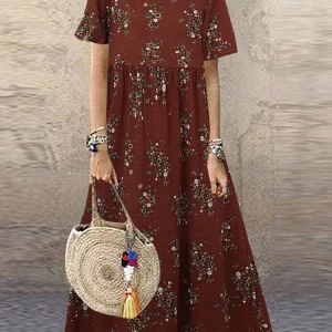 Vintage Printed Maxi Dress Women's Summer Sundress ZANZEA 2025 Casual Short Sleeve Holiday Floral Vestidos Female O Neck Robe