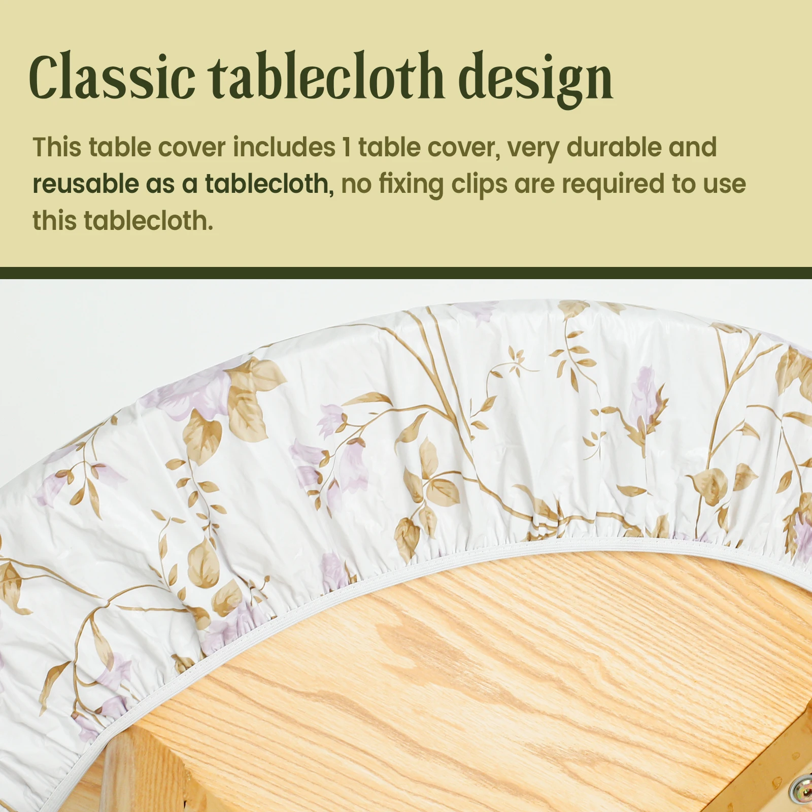 Elastic Round Table Cover Fitted Vinyl Waterproof Tablecloth Reusable Flower Dining Table Cloth For Home Table Protector Decor - Image 4