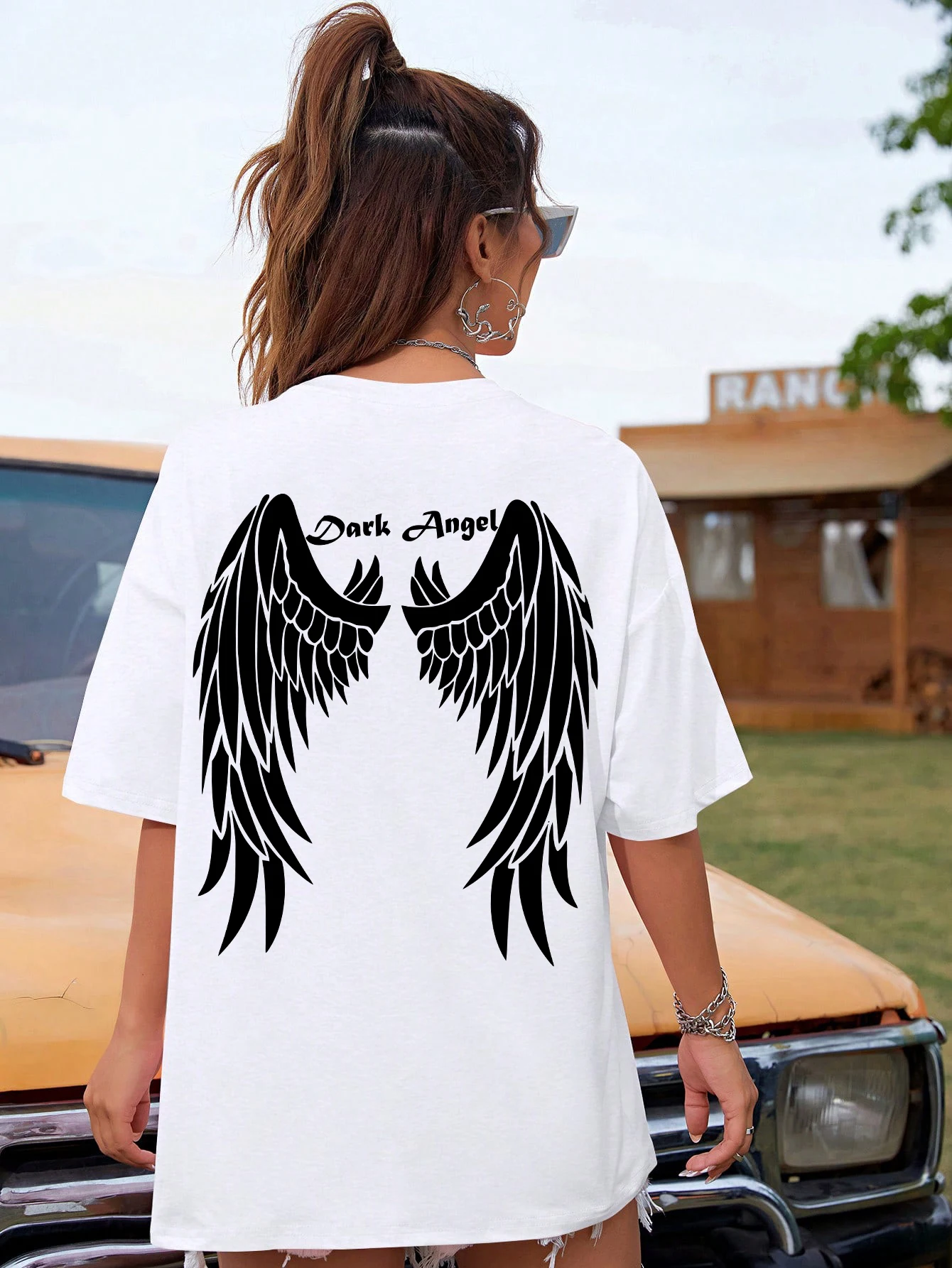 Dark Angel Wing Hot sale Graphic Printed T-Shirts For Women Loose Oversized Clothing Hip Hop Street Tshirt Cotton Short Sleeves - الصورة 11