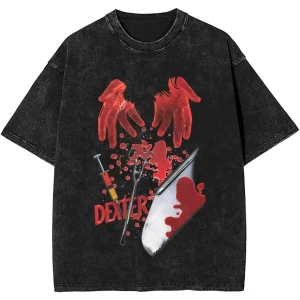 New Dexter Morgan Edition Middle Finger Retro Trendy Vintage Washed T-Shirt Summer Y2K Tops Cotton Men Women Tees Short Sleeve