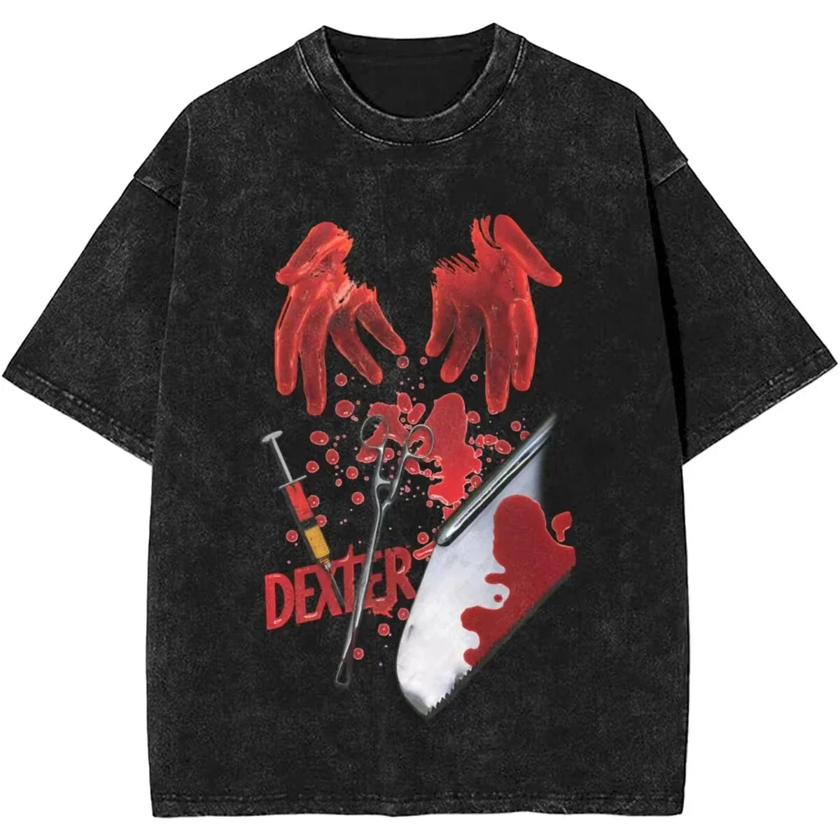 New Dexter Morgan Edition Middle Finger Retro Trendy Vintage Washed T-Shirt Summer Y2K Tops Cotton Men Women Tees Short Sleeve - Image 3