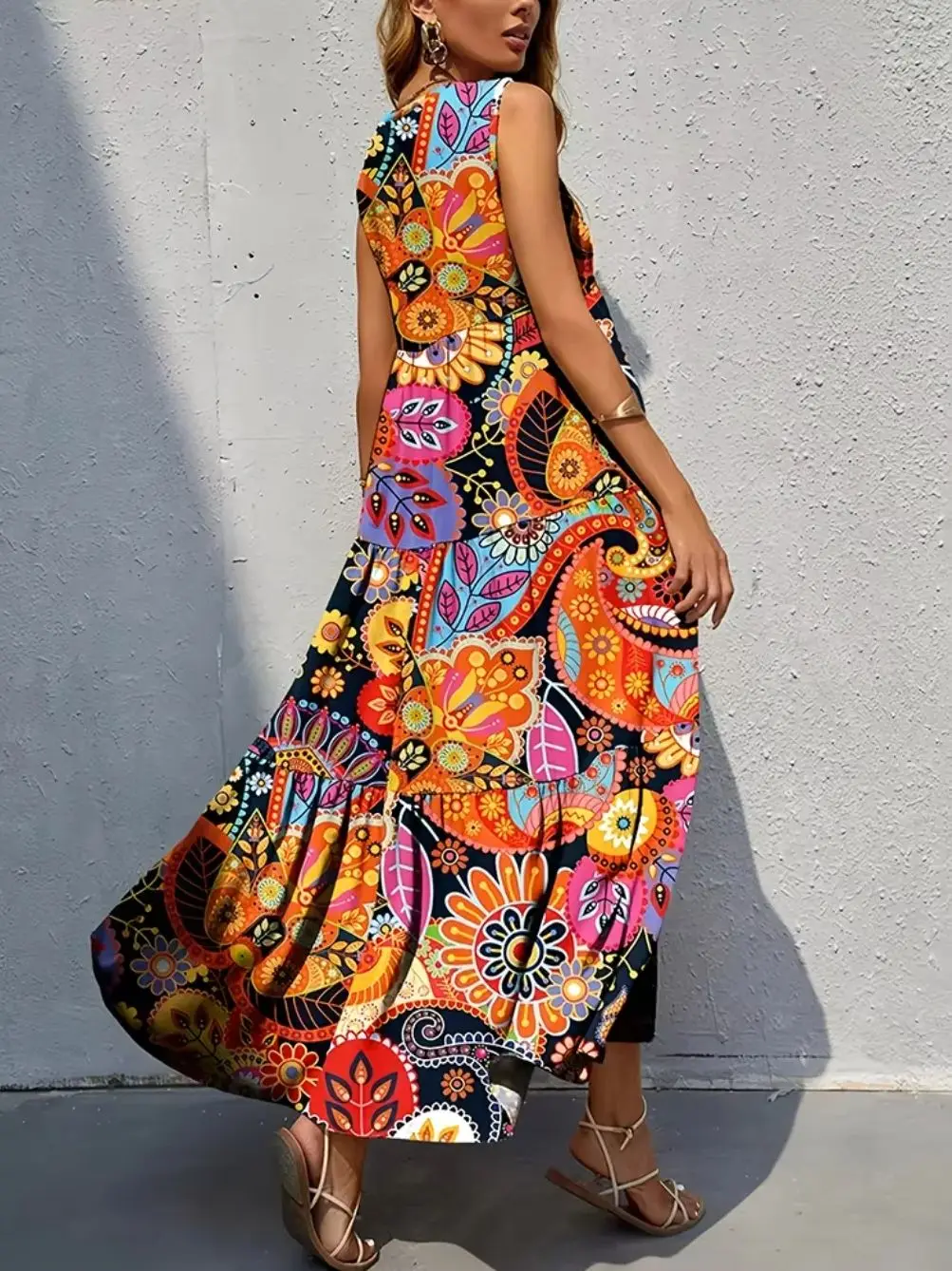 2026 Spring/Summer European & American Women's New Arrival Retro Printed Dress, V-Neck Slimming A-Line Dress for Casual - Image 6