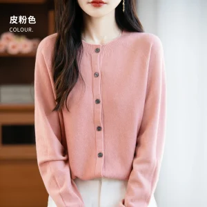 Classic Merino Wool Woman Sweater Basic Female Autumn Winter Knitted Cardigan Elegant Ladies Cashmere Long Sleeve Clothing Tops