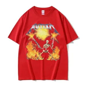 Autism Skeleton Meme T Shirt Human Funny Skull Men's Women Harajuku Gothic Vintage T Shirts Summer Cotton T-shirt Streetwear