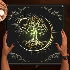 Mysterious Green Tree of Life Tarot Card Tablecloth Wicca Altar Cloth Fantastic Life Tree Tablecloth for Tarot Oracle Card Pad