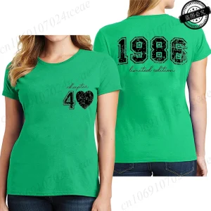 Short Sleeve T-Shirts for Women 40th Birthday Regular Sportswear Vintage 1986 40 Bday Women's Stretch Polyester Casual Creative