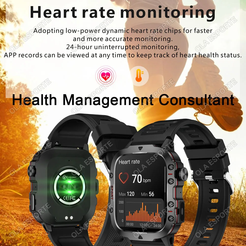 2026 Rugged Military Smart Watch Men's Watch 2.01Inch HD Touch Screen Voice Bluetooth Call LED Flashlight Outdoor Smartwatch Man - Image 5