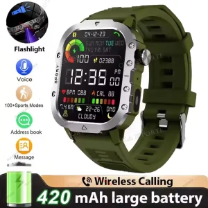 Outdoor 100+Sports Smart Watch Waterproof 2.01 inch HD Screen LED Flashlight Bluetooth Talking Smartwatch Men Women Holiday Gift