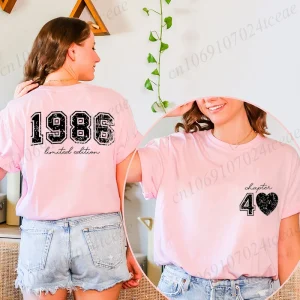 Short Sleeve T-Shirts for Women 40th Birthday Regular Sportswear Vintage 1986 40 Bday Women's Stretch Polyester Casual Creative