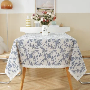 Beige Daisy Lace Tassels Cotton Tablecloth Rectangle Table Cover for Tea Table Decorations Kitchen Living Room Wedding Party Use